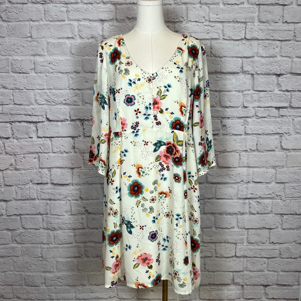 Madison Leigh Women's 16 Ivory Floral Shift Dress | Boho Chic